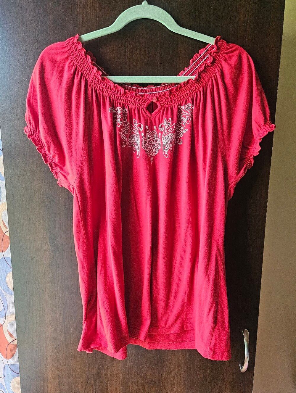Faded Glory Red Embroidered Blouse Size Large